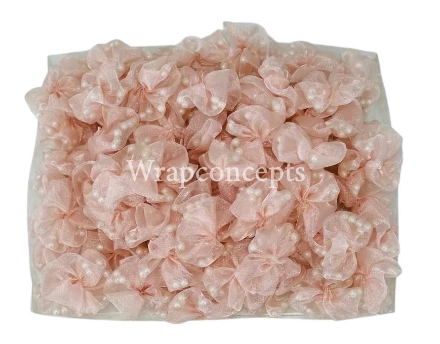 Peach Organza Flowers with Pearls