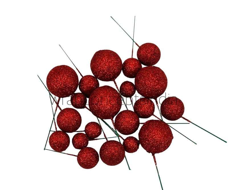 Red Glitter Faux Balls - 20 Pcs Red Glitter Faux Balls - 20 Pcs