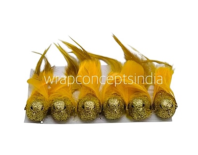 Gold Glittery Birds with Feather Tails