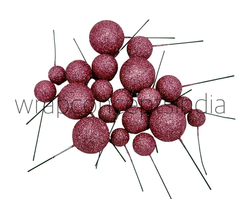 Pink Glitter Faux Balls - 20 Pcs Pink Glitter Faux Balls - 20 Pcs